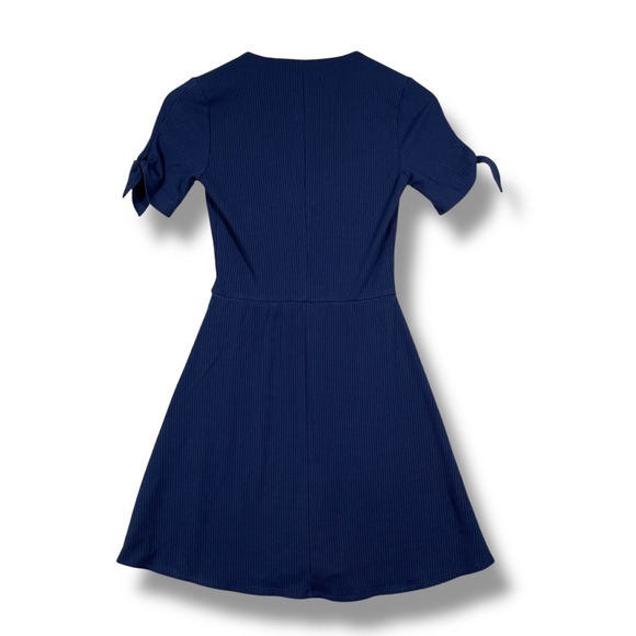Reformation Dress Womens S Ribbed Knit V-Neck Tie Sleeve Fit & Flare Blue - Picture 4 of 7